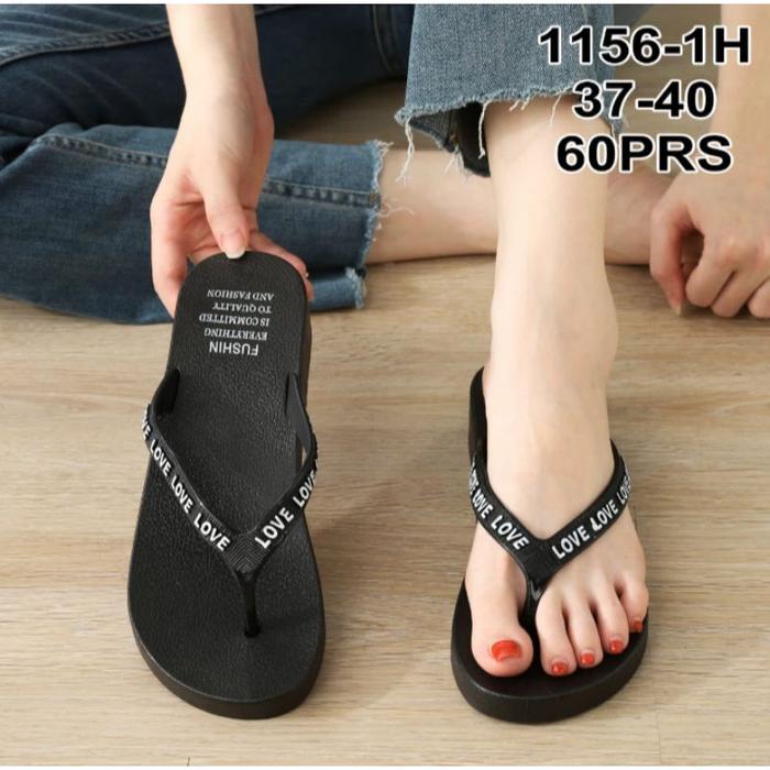 Sandal Jepit Wedges Balance 1156-1H | Hitam Polos Motif Love | Viral Tiktok