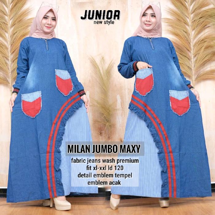 Gamis jeans kombinasi katun lis pita Gamis jeans kombinasi katun standar Gamis jeans full jeans Gami