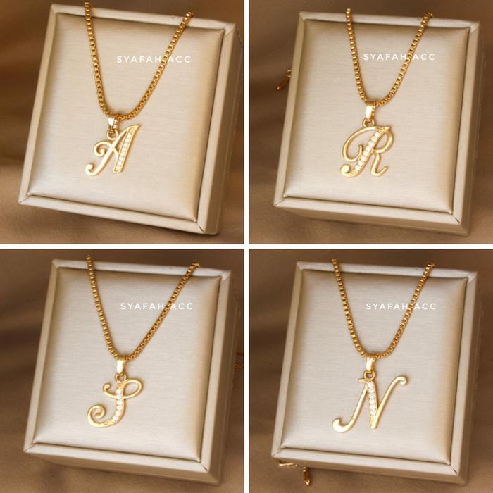 Kalung Huruf Inisial Nama Lapis Emas (set kalung dan bandul huruf )