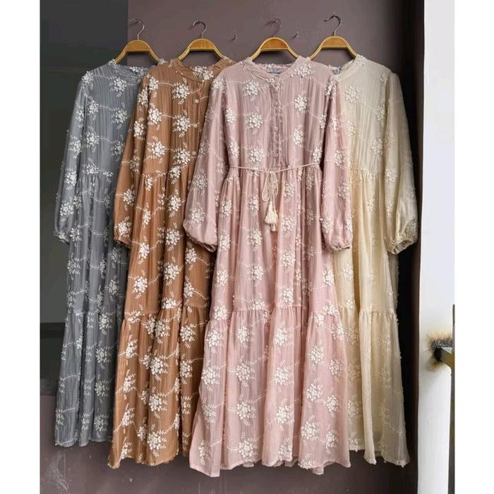Zahra dress, dress vns, dress goldy, Dress Maxi, gamis bangkok, gamis putih, white maxi, dress katun