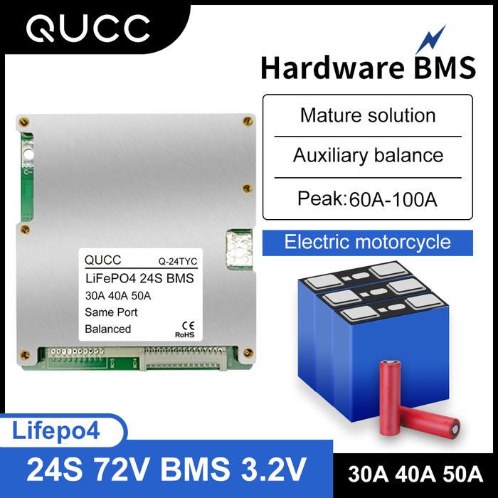 Qucc 30A 40A 50A 24S BMS Lifepo4 72V Lithium Battery Protection Board