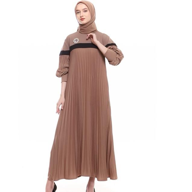 Busana Muslim//Gamis Plisket Combi Bahan Jersey Dan Knit Bawah Lebar Dan Mayung Ld 100-130 Dress Pa