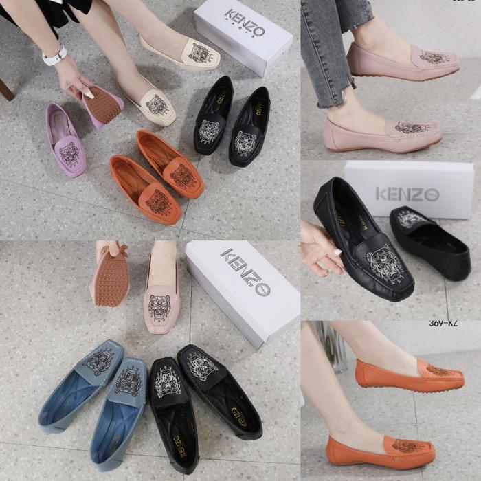 Women Shoes #369-KZ dan PB#369-63 Leather Tiger Embroidery Flat Shoes Quality : Semi Premium