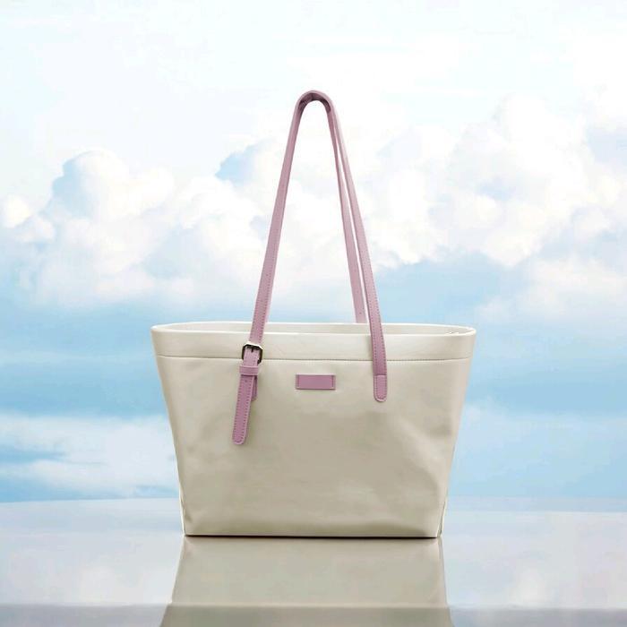 Original - Totebag Wanita Kulit Nylon Anti Air dengan Lapisan Saten - 2 Slot Besar dan Kecil - 14 In