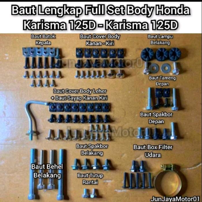 COD / Gratis Ongkir / Baut Lengkap Full Set Body / Baut Lengkap Fullset Bodi Honda Karisma X 125