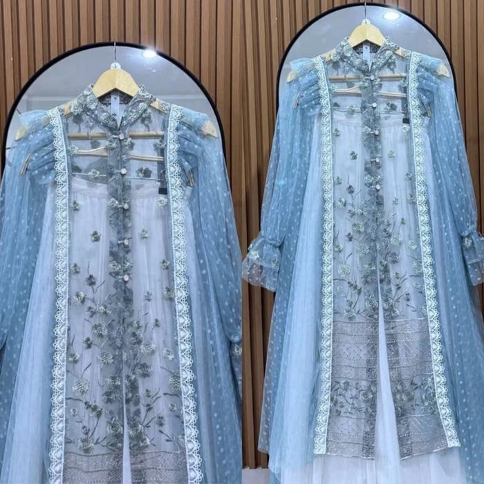 Outer Mahnaz Bordir Tile Dot Elegan dan Mewah - Atasan, Panjang, Motif, Muslim, Remaja, Kardigan, Wa