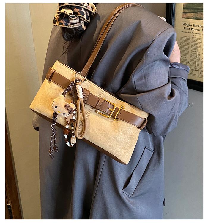Tas Ember Wanita Suede Kotak-Kotak Minimalis