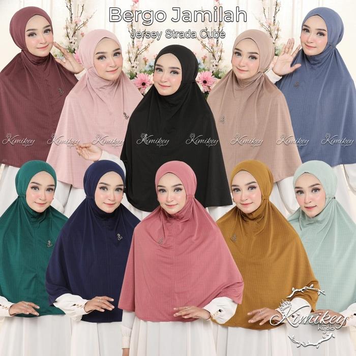Bergo Khimar Instan Jersey Motif Liris Jumbo Kimikey