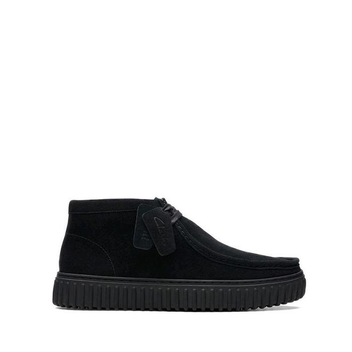 CLARKS Men's Loafers Boots Shoes Torhill Hi Suede Sepatu Boot Loafers Pria Original - Black
