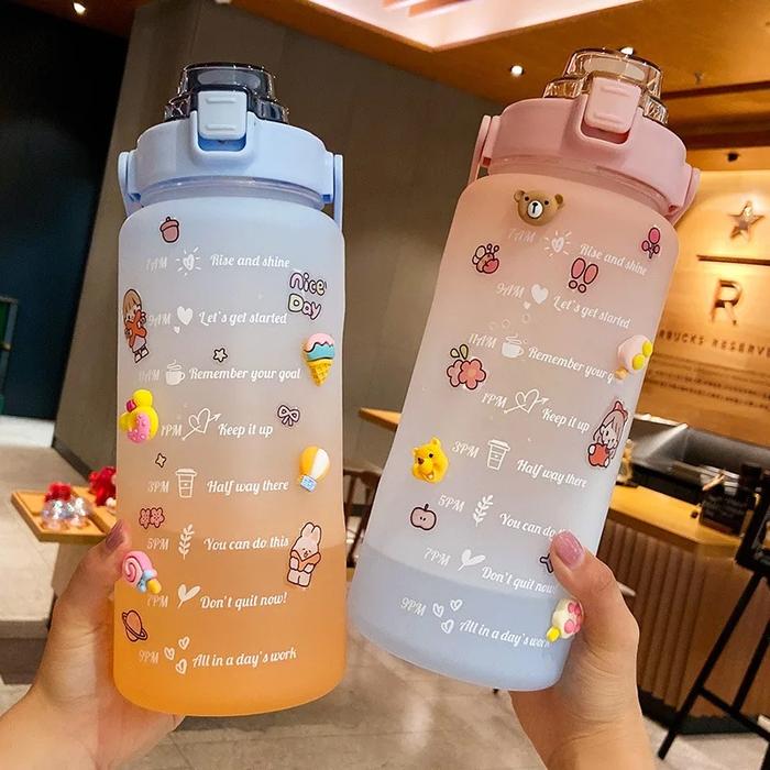 Botol Minum 2 Liter (FREE Sticker) Botol Minum Motivasi 2 Liter / Botol Flip