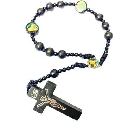 Rosario keagamaan katolik doa novena tiga salam maria kayu warna hitam Manik Tali