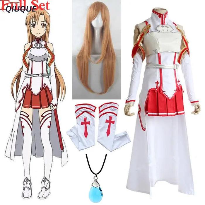Anime epee Art en ligne Yuuki Asuna Cosplay Costume perruque collier femmes uniforme robe SAO batail