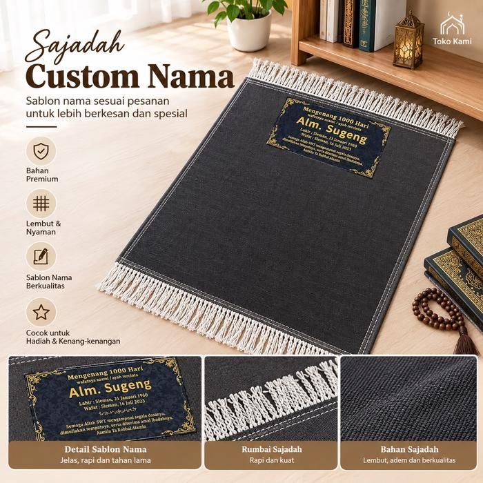 SAJADAH SOUVENIR CUSTOM SABLON NAMA / TULISAN & KEMASAN PLASTIK