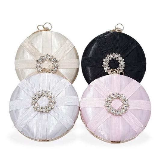 Ready- Waiwai Tas Pesta Wanita Bulat Satin Diamond R-2021 Clutch
