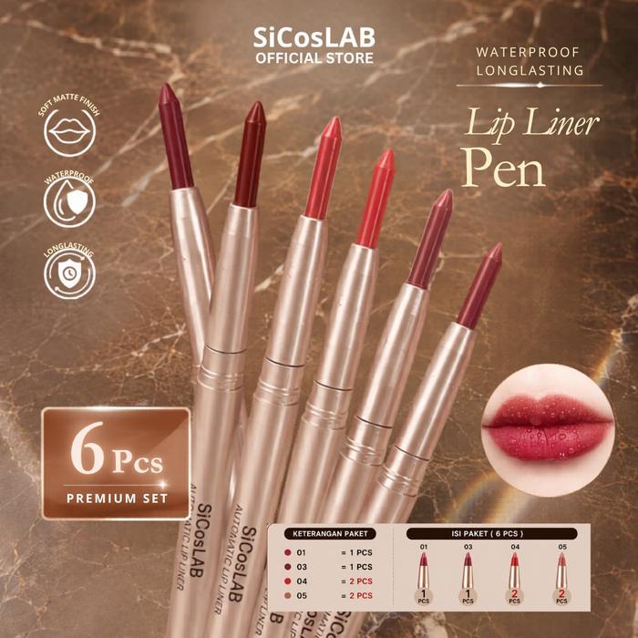 Funira Sicoslab Paket 6 Pcs Lip Liner Waterproof & Long-Lasting | Bibir | Lipstick | Sulam Bibir Eye