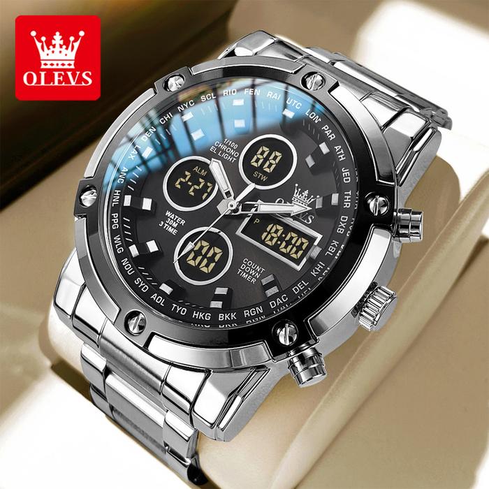 OLEVS Jam Tangan Pria Anti Air Original Multifungsi Luminous Kalender Alarm Analog Cowok Fashion Hit