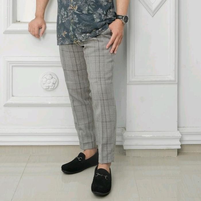 Celana Tartan Angkle pants woll LinE premium Casual Formal Ankle Kain Nyaman  Panjang Slim Fit Pria 