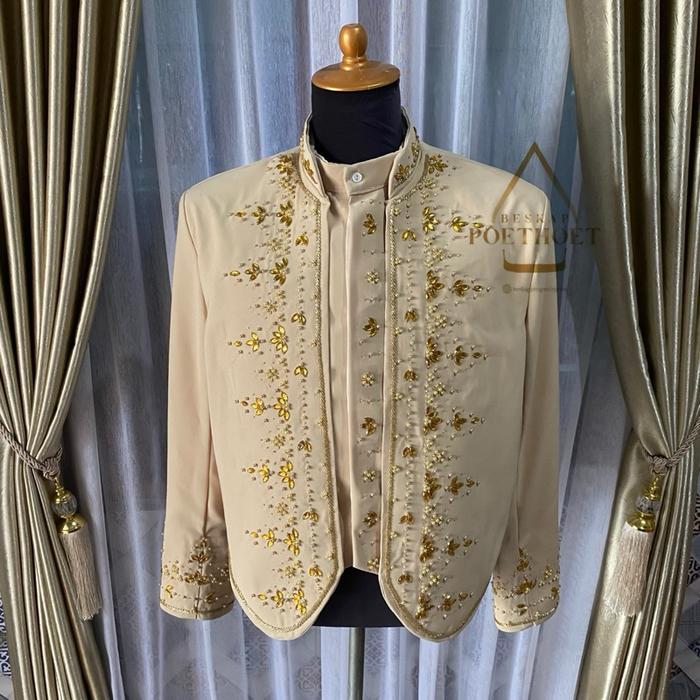 beskap pengantin jawa solo hewes || premium matte cream || full payet mixed gold diamond || looks me