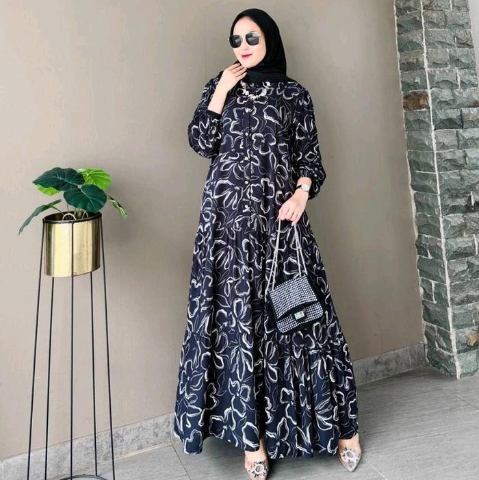 Gamis motif bunga rempel susun