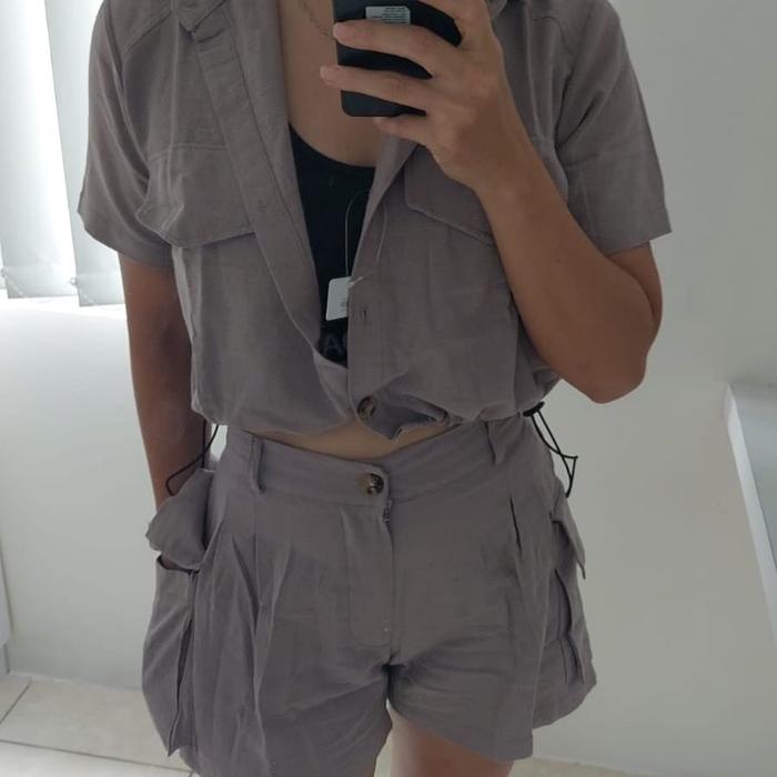Linen set celana Wanita Setelan