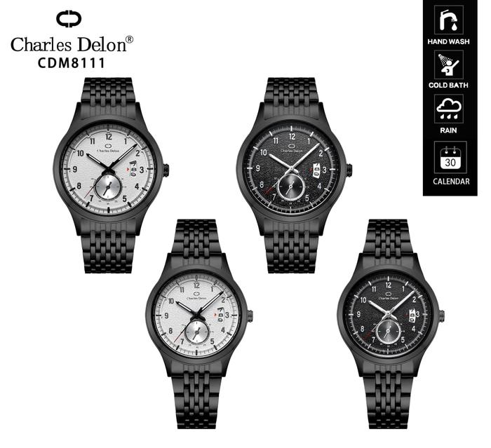 Jam Tangan Couple Charles Delon CDM-CDW 8112 C RH Anti Air Tanggal Box Original - Quartz, Stainless