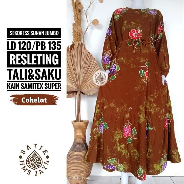 Sekdress Sunan Jumbo Gamis Batik Pekalongan Cap Jumbo Adem Nyaman Cantik Bumil Busui Remaja