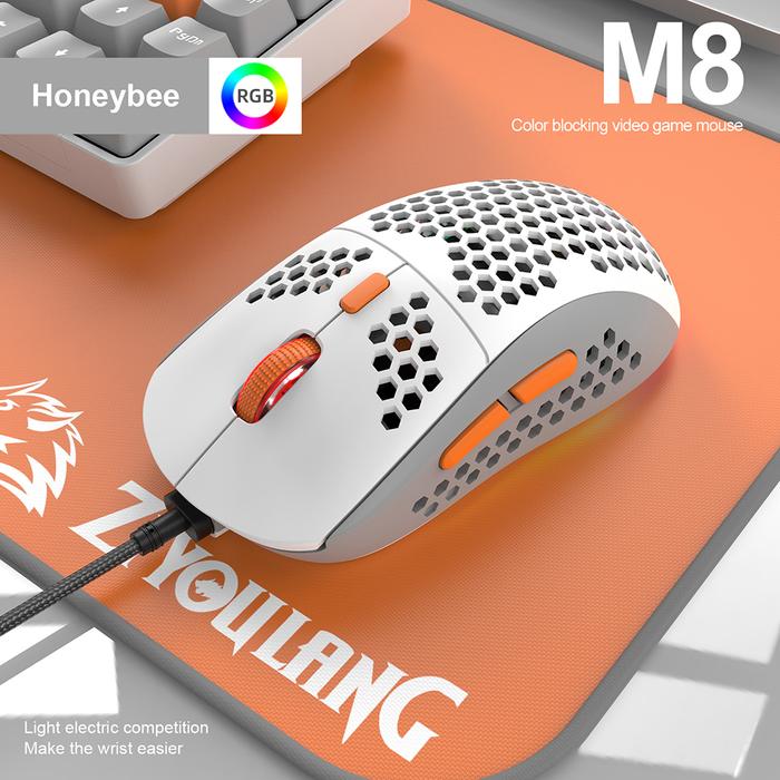 M8 Wired Gaming Mouse RGB Light Honeycomb Macro Programming Mouse