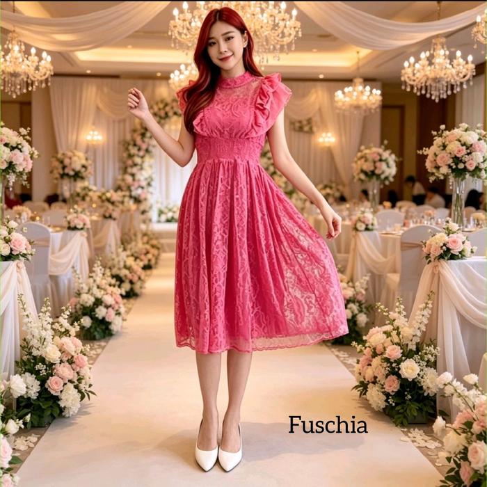Dress Wanita Violine Blouse Premium Gaun Kondangan Korea Fuschia