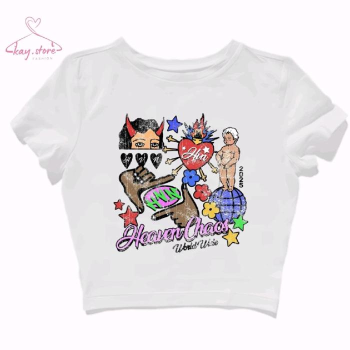 Baby Tee Heaven Chaos World Wide Crop Top Tee