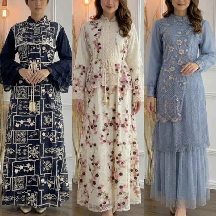 Maxi Dress Wanita Bunga Kupu-Kupu - Dress Cewek Kekinian - Baju Kondangan Wanita Brukat Tile - Gamis
