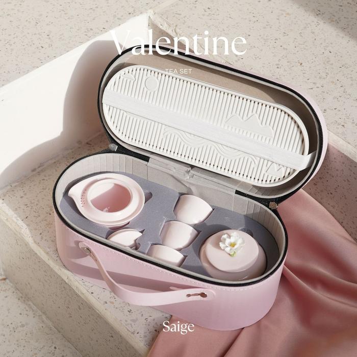 SAIGE VALENTINE Tea Set Hampers Kado Unik Minimalis Leather Case Souvenir Hampers Wedding
