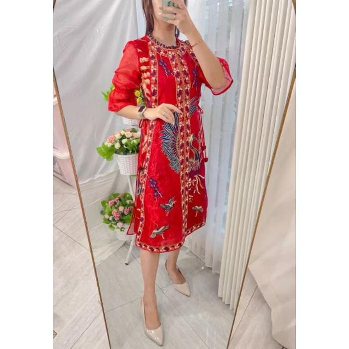 Harmony Red Batik Dress Premium Kemeja Couple Wisuda Cheongsam Qibao