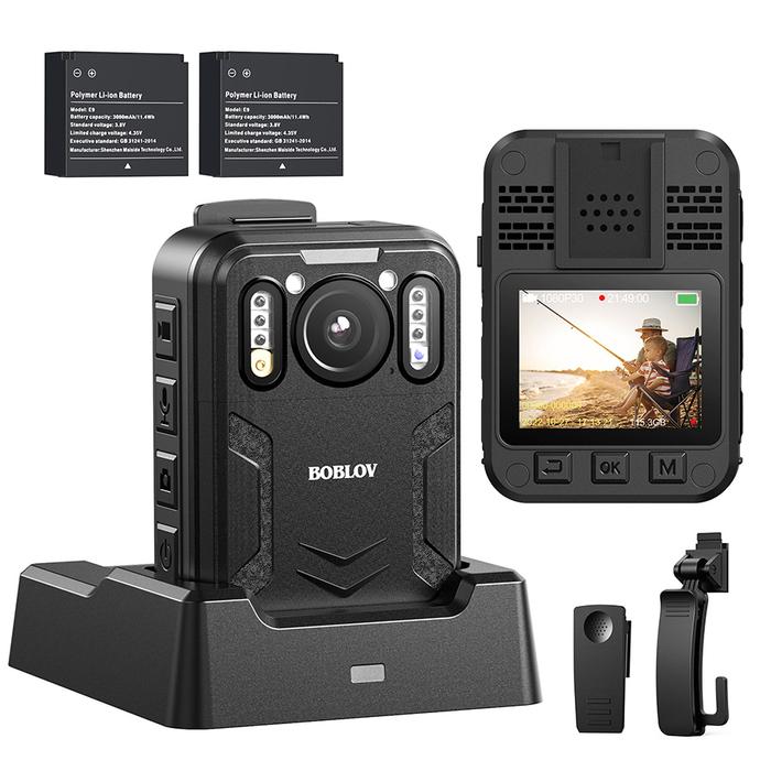 BOBLOV B4K2 128G 4K Small Body Worn Camera Police GPS Two 3000mAh