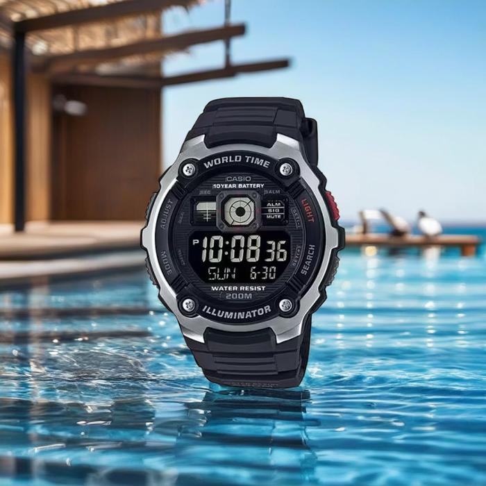 Jam tangan casio diving digital original world time pria sporty garansi