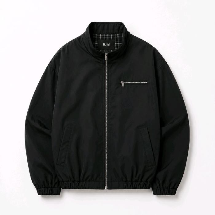 Jaket Vintage Bomber Varsity Parka Hitam dengan Kantong Depan dan Zipper Unisex untuk Pria dan Wanit