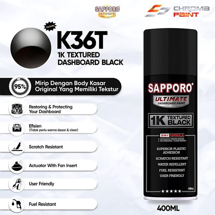 Sapporo Ultimate K36T 1K Textured Dashboard Black - Praktis Tanpa Primer Dan Clear