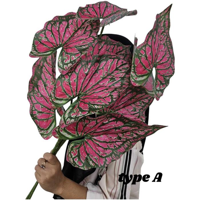 5X CALADIUM LEAVES ARTIFICIAL / DAUN KELADI PALSU/ DAUN TALAS/ DAUN HIAS/PREMIUM HIASAN