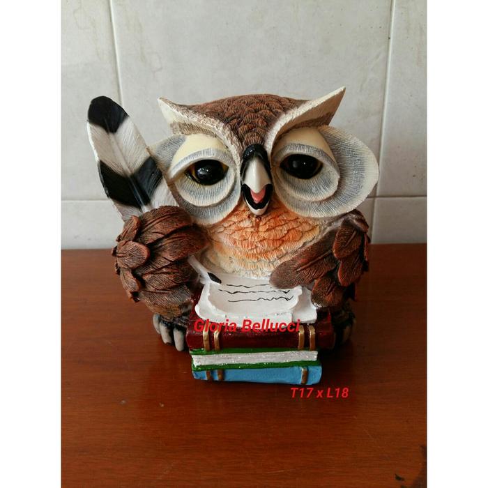patung pajangan owl miniatur burung hantu tulis buku jumbo