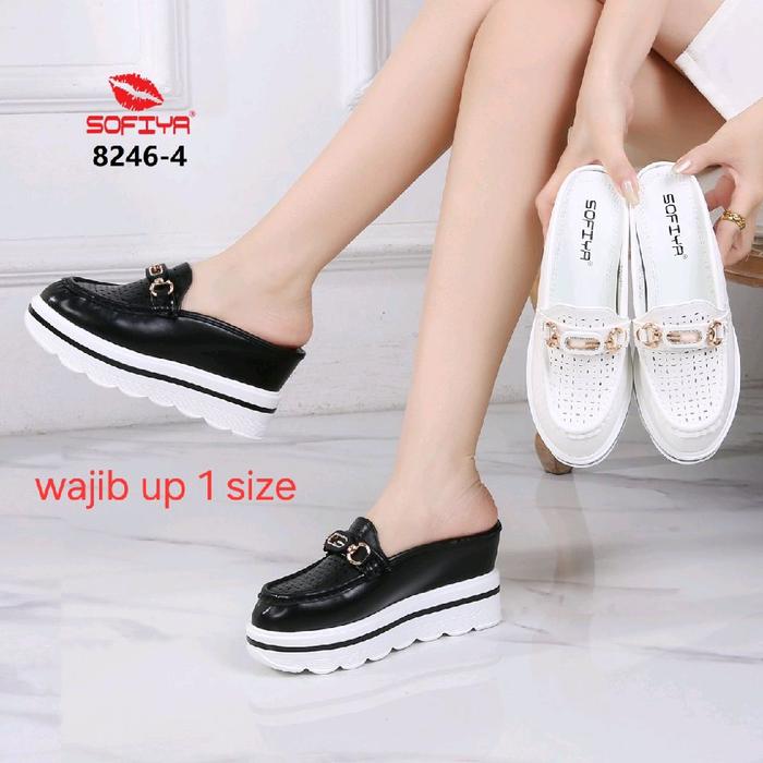 8246-4  sandal wedges import wanita sofiya  original kekinian Shoes Sendal Cewek Putih Selop