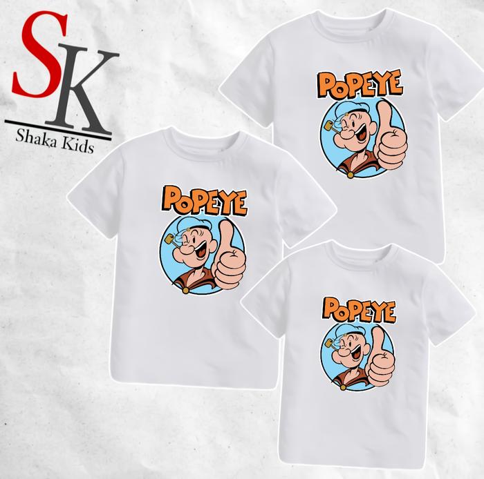ShakaKids Fashion Atasan Baju Anak Laki Popeye Lengan Pendek Putih Cotton Combat Original Pakaian Ka