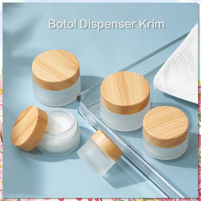 Wallts - Wadah Krim Jar Cream Kaca Doff Frosted Tutup Bambu Wood Pot Packaging Face Serum Lotion Wad