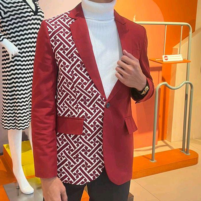 AECO Jas dan Blazer Pria Casual Batik Lereng Angkin Merah Hati Slimfit