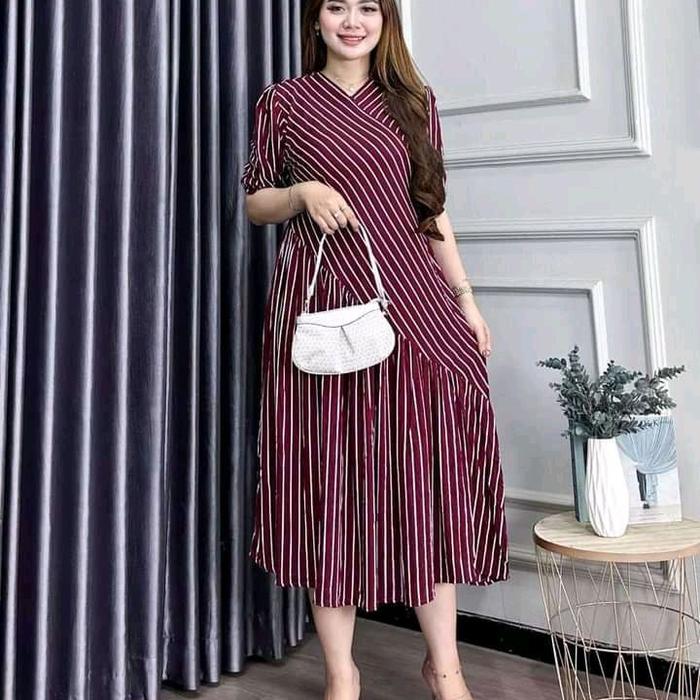 Daster kimono rayon salur busui friendly reslting depan pakaian wanita santai dress remaja kekinian