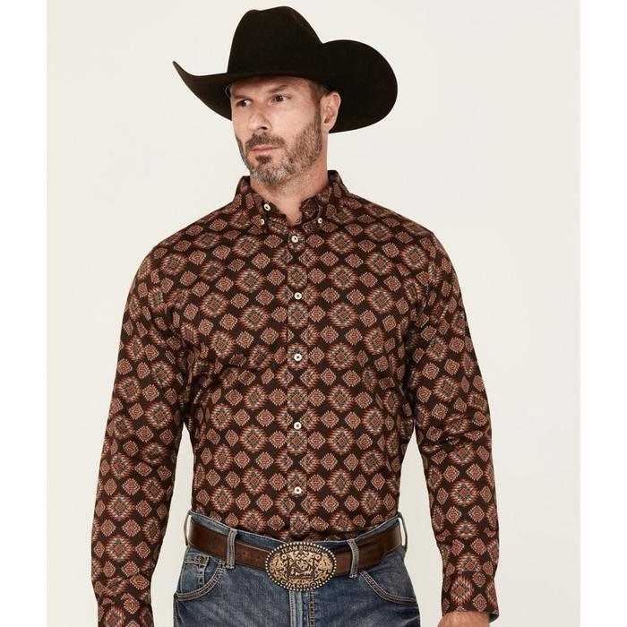 CODY JAMES MEN'S BITE THE BULLET SOUTHWESTERN PRINT LONG SLEEVE BUTTON-DOWN STRETCH WESTERN SHIRT