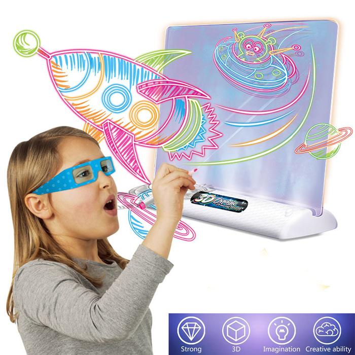 3D Magic Drawing Pad LED Light Colorful Space Ocean Dinosaur Painting