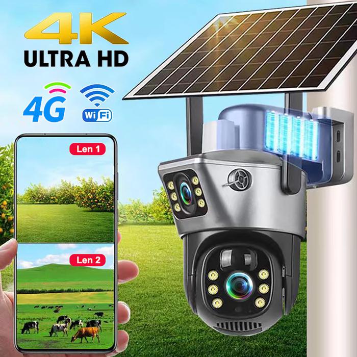 4G / WiFi Solar Camera Dual Lenses Outdoor 8MP 4K Low Power Battery IP Camera PIR Night Vision V380 
