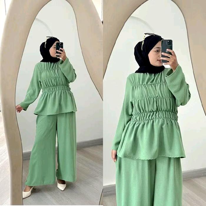 NEW SET SMOKE CRINKLE AIRFLOW LD 110 / SETELAN POLOS WANITA TANGAN PANJANG / ONE SET VIRAL TERBARU K