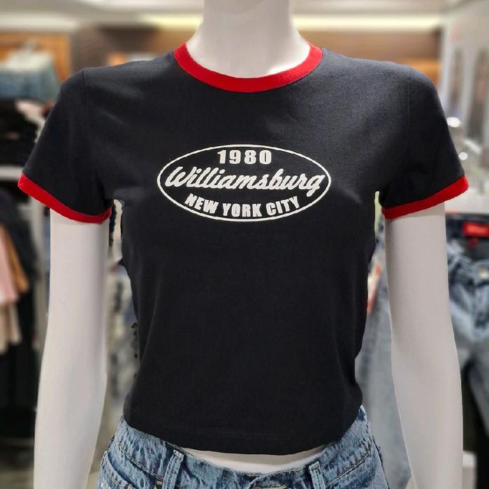 logo jeans tshirt kaos cewek wanita original model crop lengan pendek warna hitam kualitas premium