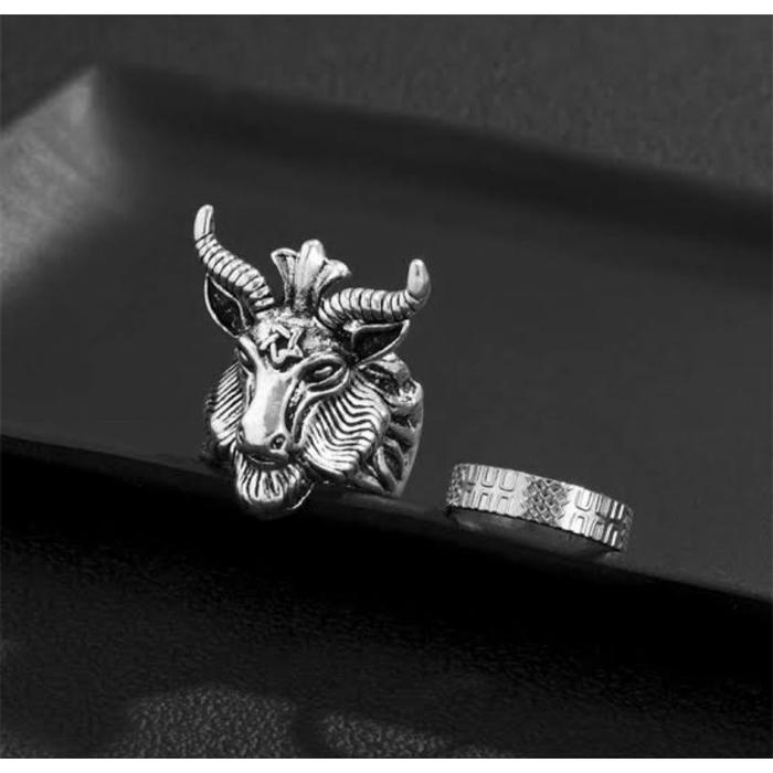 Ringskull Cincin Tengkorak Kambing Lucifer / Ringskull / Cincin Pria / Cincin Cowo