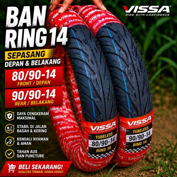 Vissa Ban Tubeles Matic Ring 14 Ukuran 80/90-14 & 90/90-14 Cocok untuk Beat Vario Mio Genio Fino Xeo